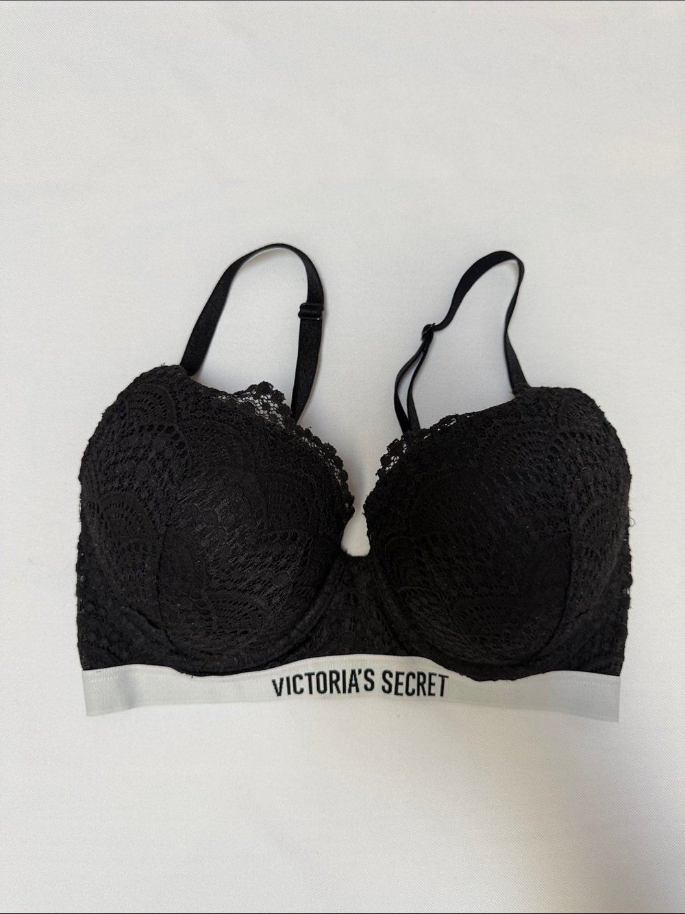 Victoria's Secret Black Lace Padded Push-up Bra with Branded Band 34D